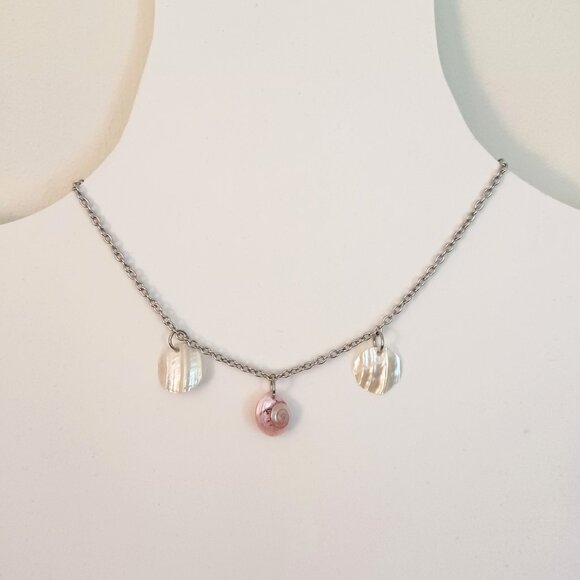 Mother of Pearl Nacre Shells on a Surgical Stainless Steel Chain Necklace - Picture 1 of 6